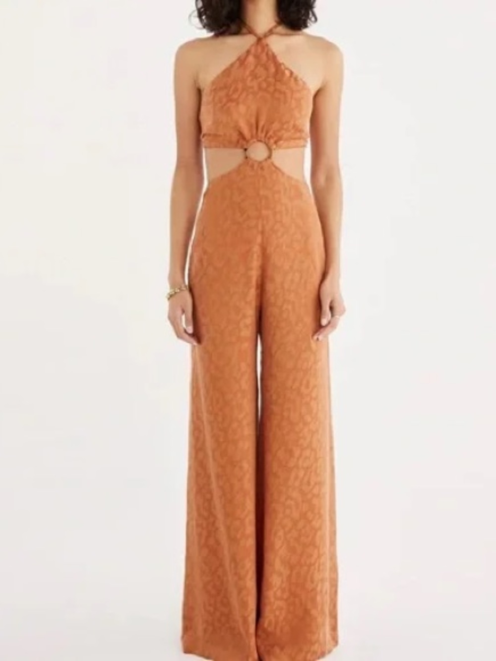 $299 NWT Rumer Animal Cutout Wide-Leg Jumpsuit in Rust Sz Medium